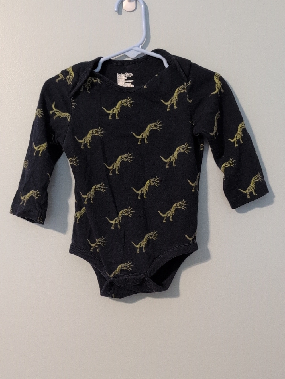 GAP Navy Long-Sleeve Baby One-Piece with Green Dino Print